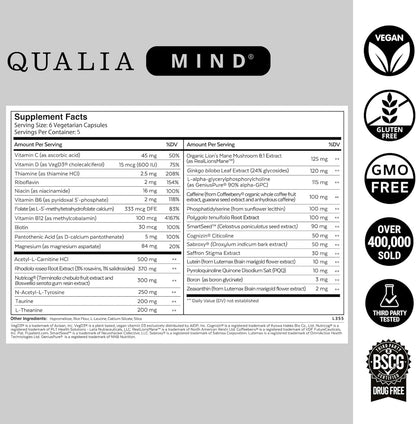 Qualia Mind — Beat Brain Fog - Doctor-Formulated Premium Brain Nourishment - Fuel Focus, Drive & Energy - 32 Ingredients Including Lion’s Mane, Cognizin™, Ginkgo & More - 2 Week Supply*