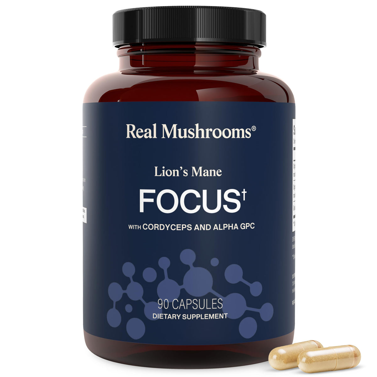 Real Mushrooms Lions Mane Mushroom Cognition (120 Capsules) Lions Mane Mushroom Powder Extract Capsules - Brain Supplement, Brain Vitamins, Focus Supplement