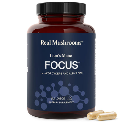 Real Mushrooms Lions Mane Mushroom Cognition (120 Capsules) Lions Mane Mushroom Powder Extract Capsules - Brain Supplement, Brain Vitamins, Focus Supplement