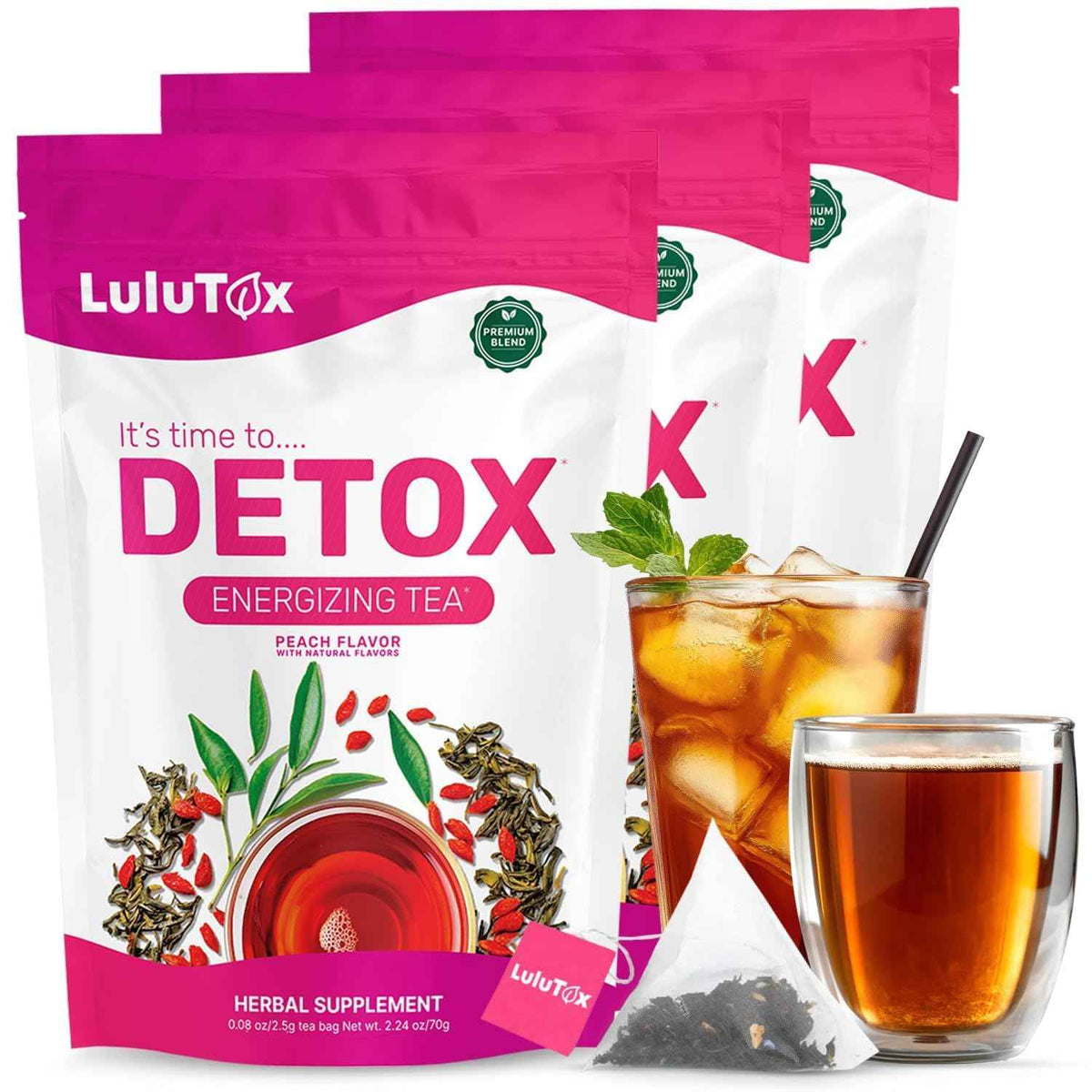 Lulutox Herbal Tea Bundle - Chamomile Lavender Herbal Tea (28 Tea Bags) & Peach Herbal Tea (84 Servings) - Caffeine-Free Herbal Tea Variety Pack