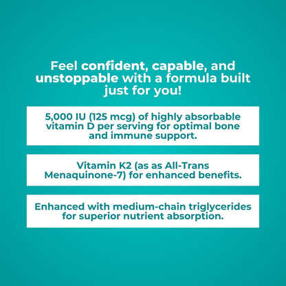 Reignite Wellness by JJ Virgin - Vitamin D Plus - Relevant Serving of 5000 IU, Highly Absorbable Vitamin D + Vitamin K1 & K2 - GG Supplement for Immune Health - Bone and Heart Supplement - 60 Softgels