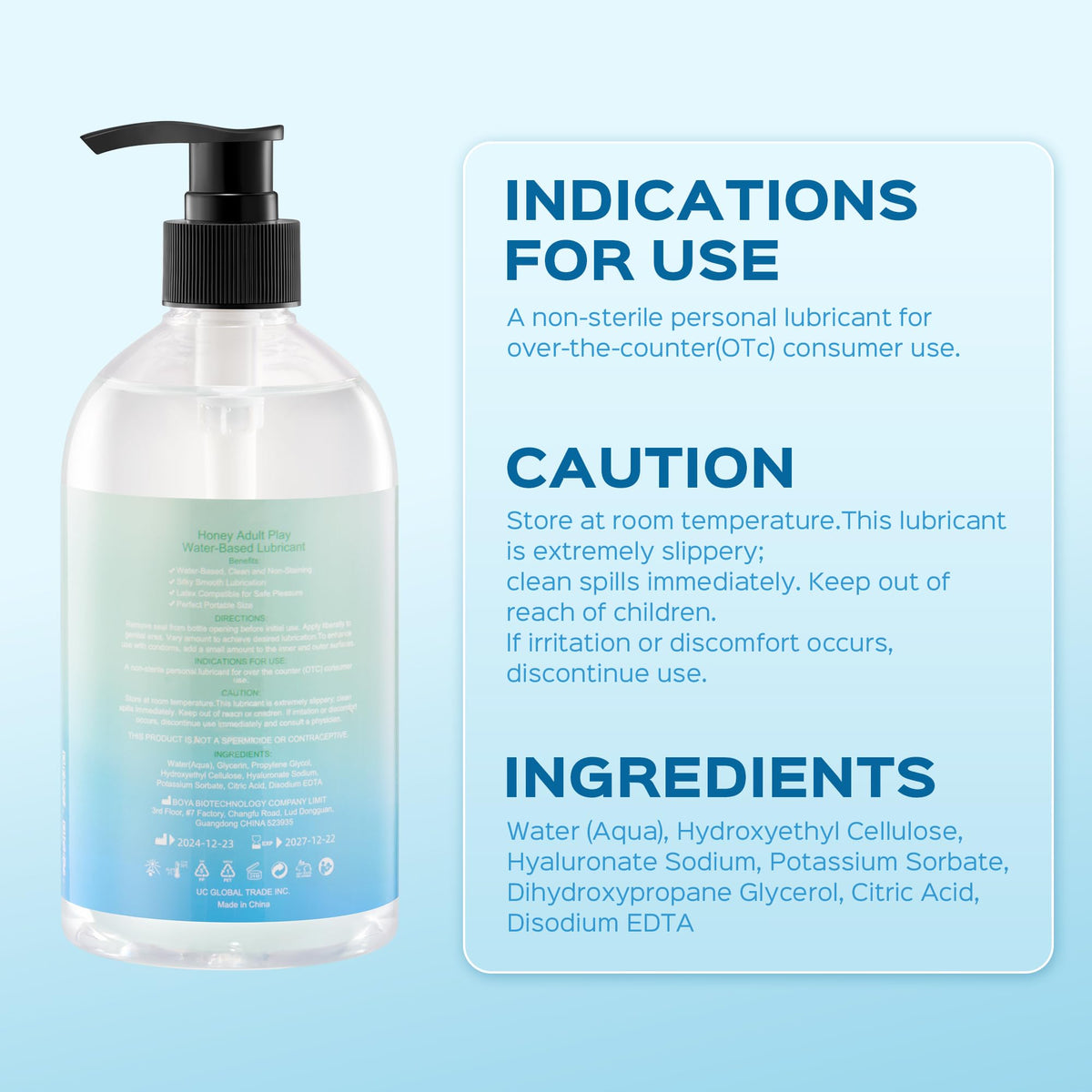 HoneyPlayBox Water Based Lube Personal Lubricant, 16.91 Fl Oz,Toy Safe