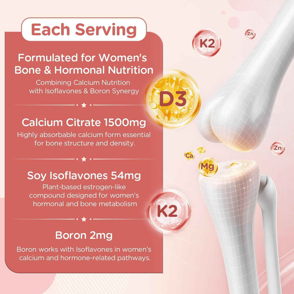Calcium Gummies for Women - 1500mg Calcium Citrate with Vitamin D3, K2, Magnesium, Zinc, Boron & Soy Isoflavones - Calcium Supplement, Vegan, Zero Sugar, Mixed Fruit Flavors, 360 Count