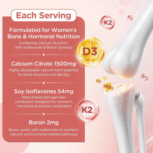 Calcium Gummies for Women - 1500mg Calcium Citrate with Vitamin D3, K2, Magnesium, Zinc, Boron & Soy Isoflavones - Calcium Supplement, Vegan, Zero Sugar, Mixed Fruit Flavors, 360 Count