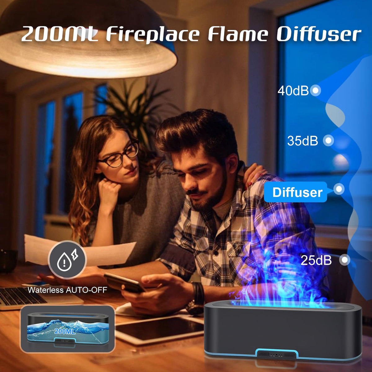 Jpord Flame Fire Essential Oil Diffuser,200ml Aromatherapy Diffuser,Fire Cool Mist Scent Diffuser