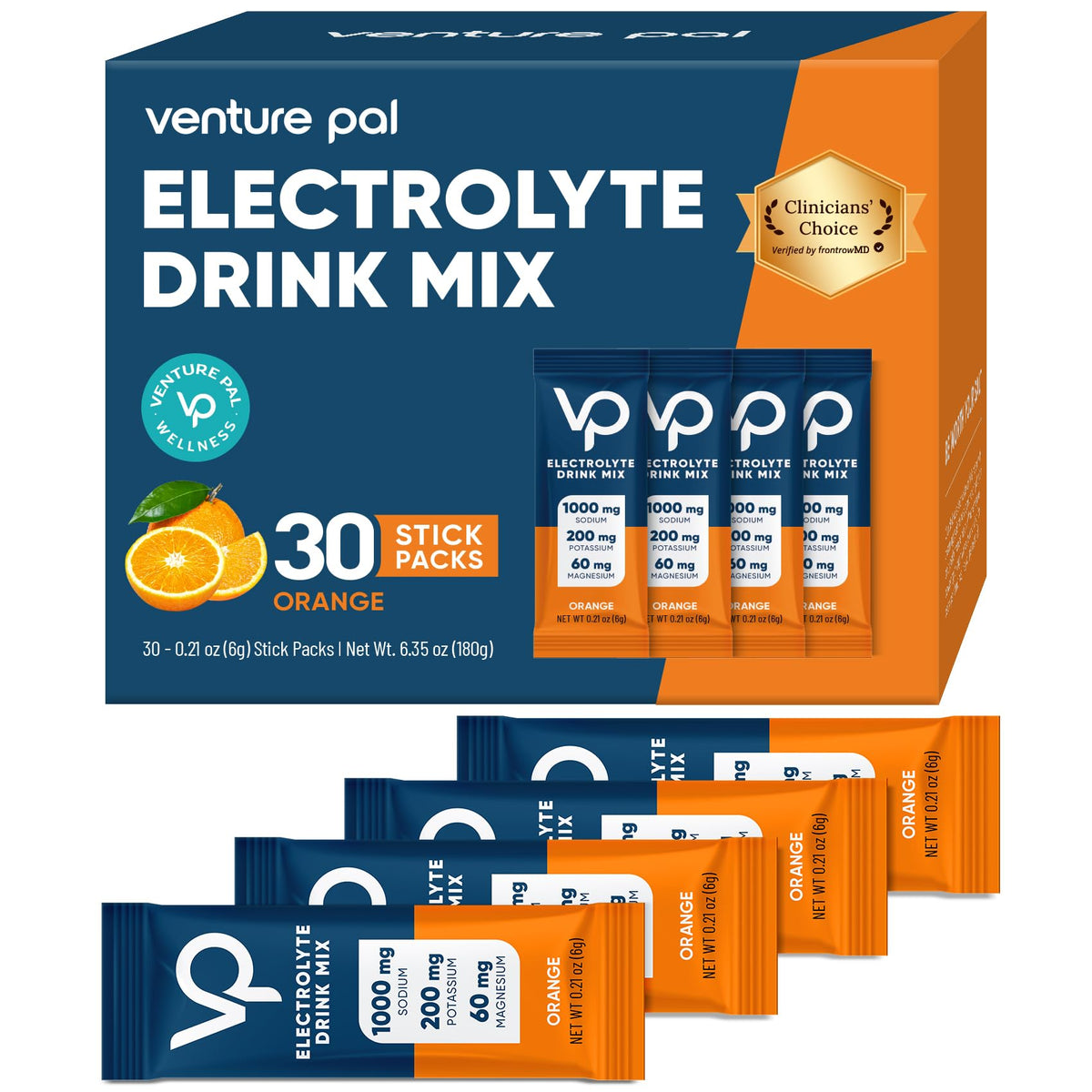 Venture Pal High Sodium Sugar Free Electrolytes Powder Packet, 16 Sticks - Hydration Packets with Vitamin, Sodium & Potassium, Zero Calories, Vegan, Keto & Paleo Friendly Electrolyte Drink Mix