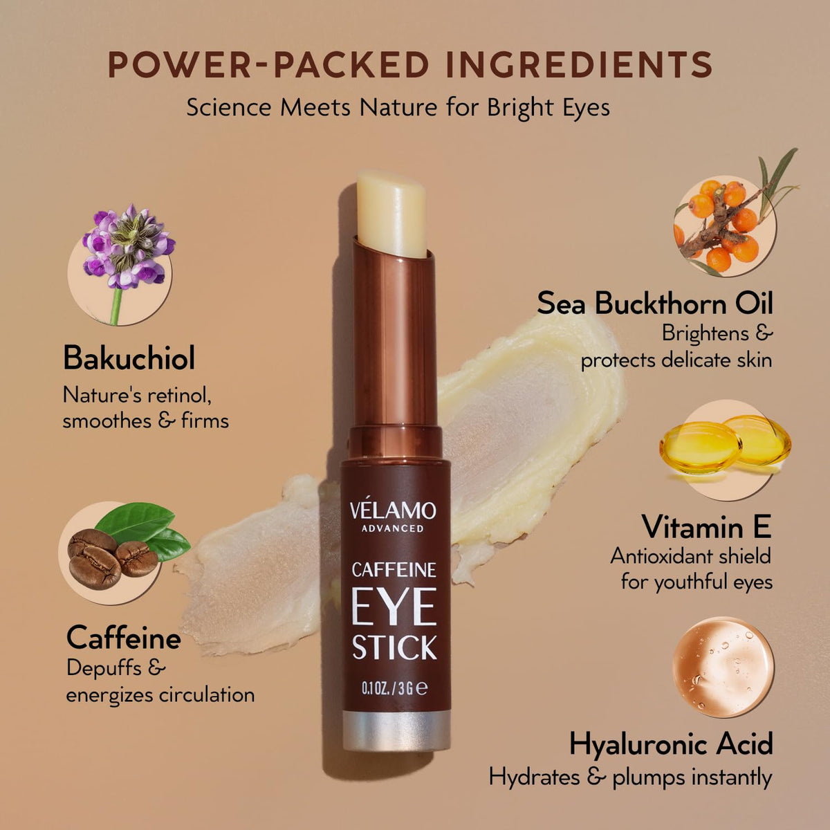 VELAMO Advanced Caffeine Eye Stick – Energizing & Hydrating Under Eye Balm for Dark Circles & Puffiness (2 Pcs)