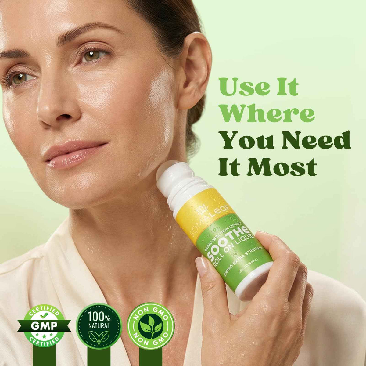 SomaLeaf Soothe Roll-On, 1500 MG, Extra Strength, Natural Comfort for Muscles, Hips, Joints, Neck, Back, Elbows, Fingers, Hands, and Knees