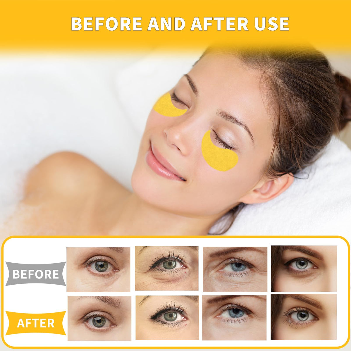 Qyiywim 24K Gold Under Eye Patches – 70 PCS Eye Gel Pads for Dark Circles, Puffiness & Eye Bags