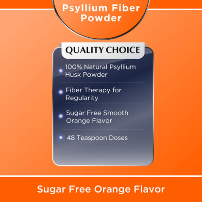 Quality Choice Sugar Free Fiber Powder Naturally Derived Vegetable Formula 48 Doses Orange Flavor