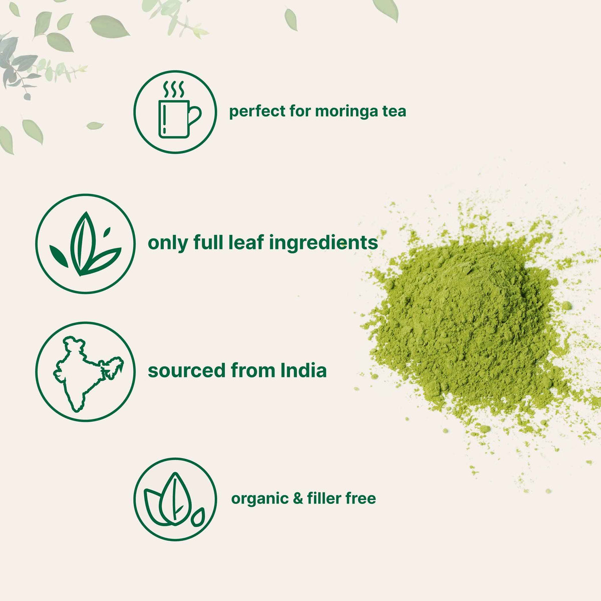 Micro Ingredients Organic Moringa Oleifera Leaf Powder, 2 Pound - Rich in Antioxidants & Immune Vitamins - Pure Leaves Without Stems