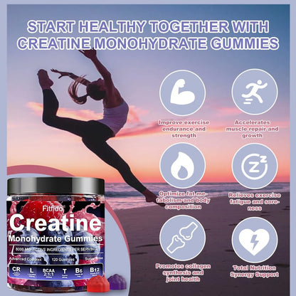 Creatine Monohydrate Gummies in Multiple Flavors - Support for Muscles, Strength & Wellbeing - Vegan, Sugar Free, 2-Pack Supplement Bundle