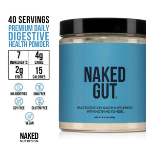 NAKED Gut - Daily Gut Health Supplement - Natural Gut Health Powder for Gut Cleanse, Digestive Support, GMO-Free, Soy-Free, Gluten-Free, Vegan and Hypoallergenic, 40 Servings