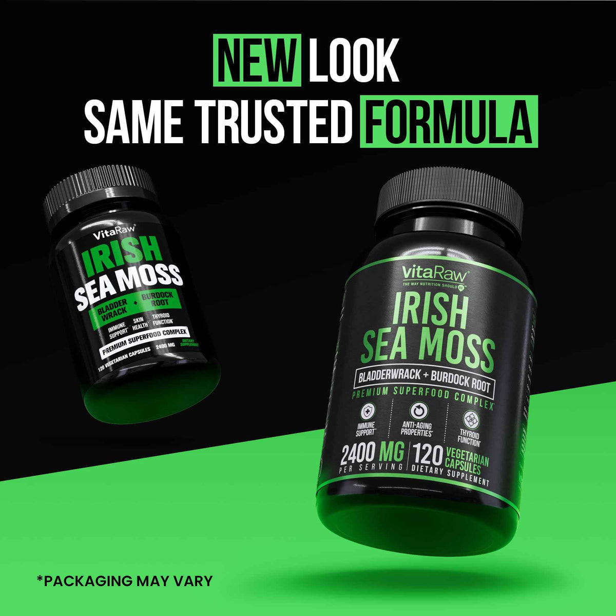 VitaRaw Organic Irish Sea Moss Capsules 2400 mg - Burdock Root and Bladderwrack Powder Real Seamoss Pills for Immune Support, Joint and Gut Health Help - Raw Sea Moss Advanced Herbal Supplement