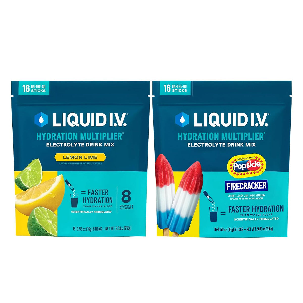 Liquid I.V. Hydration Multiplier - Classics - Lemon Lime + Firecracker - 2 Pack (16 Servings)