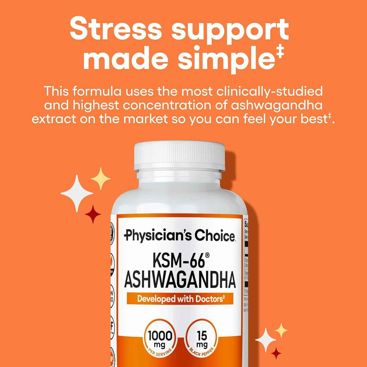Physician's CHOICE KSM-66 Ashwagandha Root Extract 1,000mg, Organic, 60ct - Stress, Mood & Athletic Support, 5% Withanolides with Black Pepper Extract for Maximum Absorption, Vegan