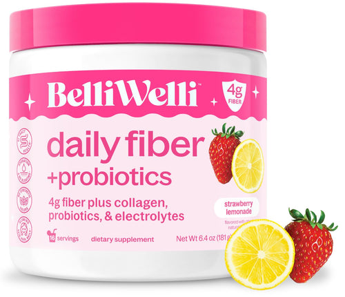 BelliWelli Fiber Supplement for Women & Men Premium Daily Fiber Powder from Organic Acacia with Added Collagen Electrolytes & Probiotics No Bloat Constipation & Gut Health Support(Strawberry Lemonade)