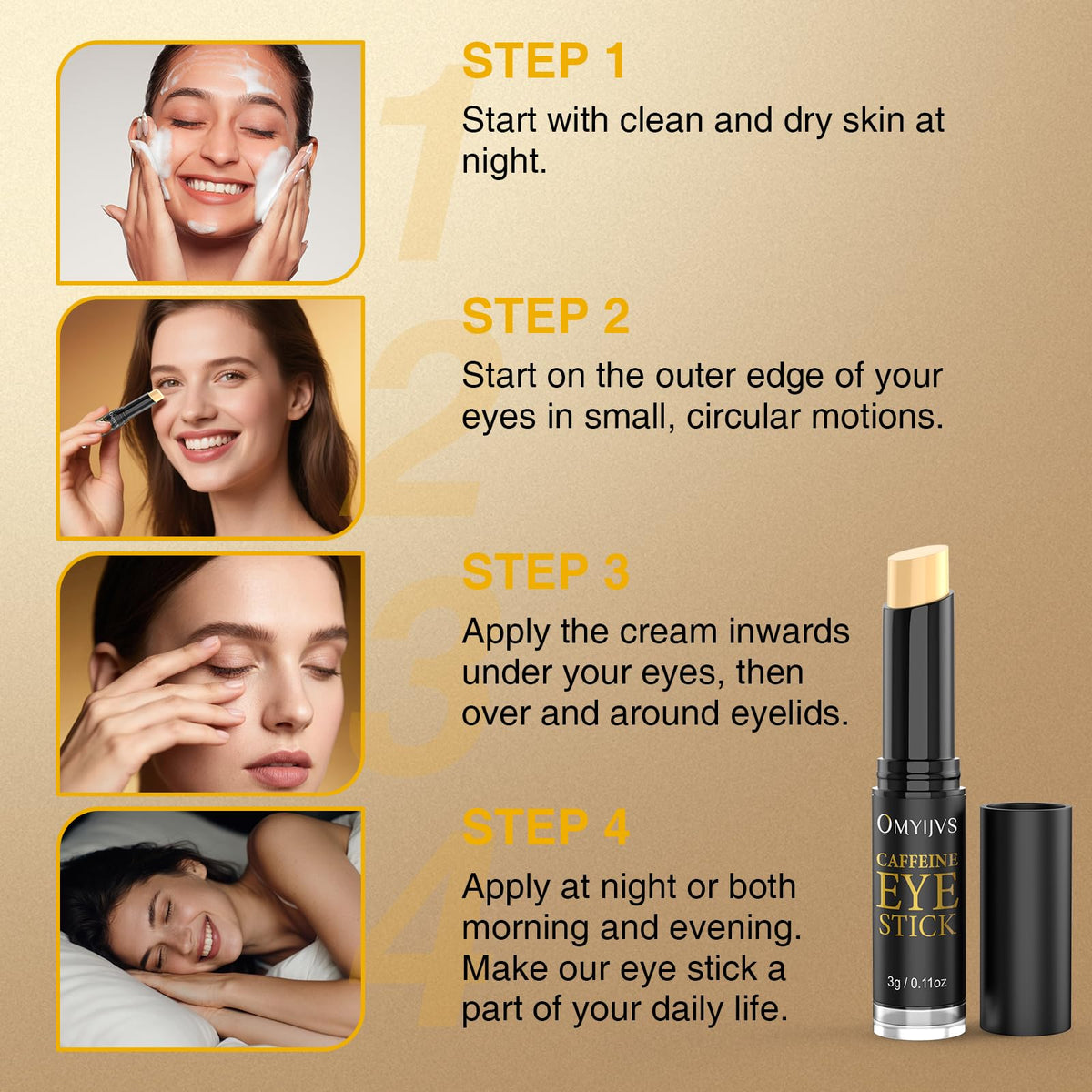 OMYIJVS Caffeine Eye Cooling Stick – Rapid Depuffing & Anti-Aging Treatment for Dark Circles, Wrinkles & Eye Bags