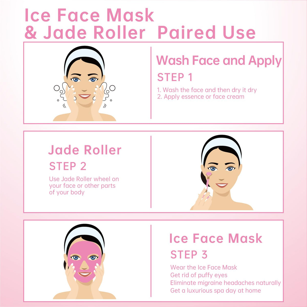 ZNÖCUETÖD 3-in-1 Face Sculpting Set – Ice Roller, Jade Roller & Cooling Gel Eye Mask Gift Set | For Puffiness, Wrinkles & Lifting