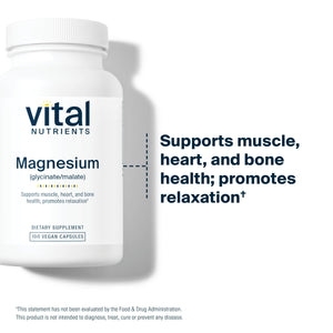 Vital Nutrients Magnesium Glycinate + Malate - 120mg Vegan Magnesium Supplement for Women and Men - Muscle, Heart, Bone Support* - Promotes Relaxation - Gluten, Dairy and Soy Free - 100 Capsules Vital NutrientsBuy Supplements Australia