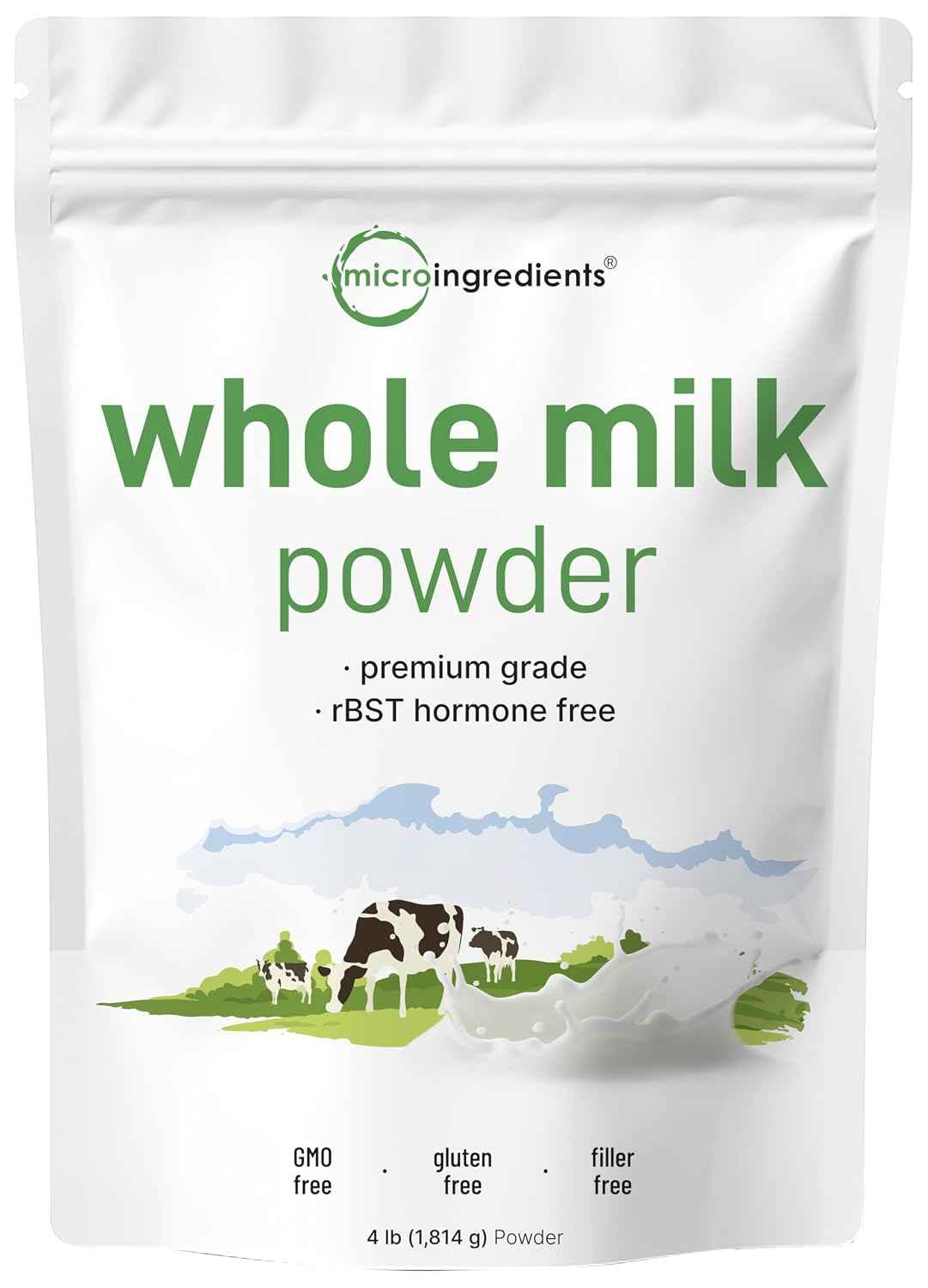Micro Ingredients Whole Milk Powder, 4 lb - Pasture-Raised, rBST-Free - Pure & Rich in Protein - Ideal for Baking & Everyday Use - Non-GMO, Gluten-Free, Premium Grade