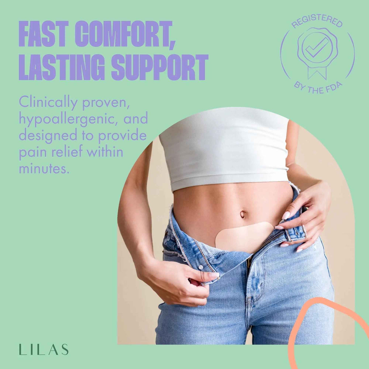 LILAS Period Cramps Pain Relief Patch, 10 Pack - Instant Relief for Menstrual Cramp, PMS, Endometriosis & PCOS - 12-Hour Comfort - Natural & Vegan Topical Patches - Trusted Formula & Upgraded Design