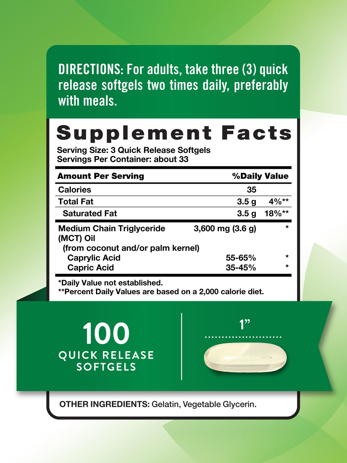 Nature's Truth MCT Oil Pills | 3600mg | 100 Softgels | Keto Friendly