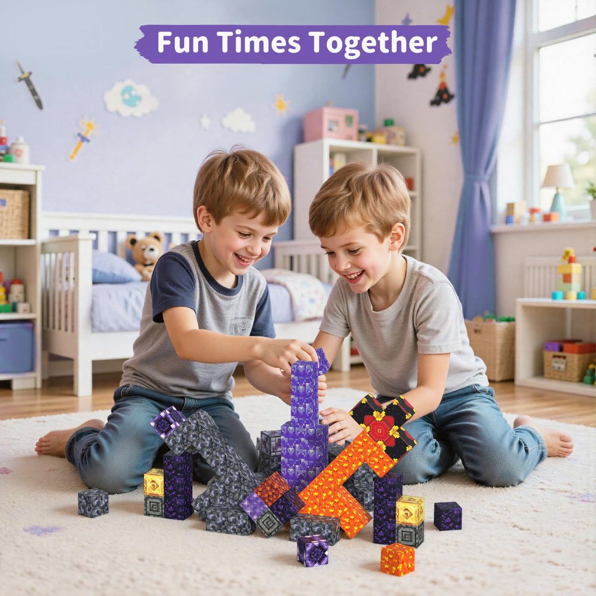 VNLINA Magnetic Blocks Building Toys - 108PCS Magnet Building Block Set Construction Cubes STEM Sensory Stacking Kids Toy for Age 3-5, 4-8, 8-12