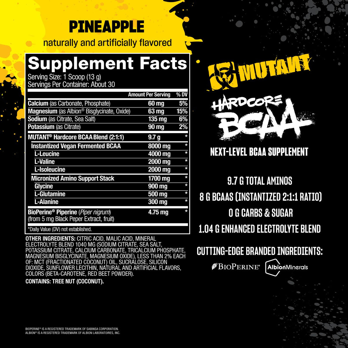 Mutant Hardcore BCAA - Pre, Intra or Post Workout - BCAA Next Level branched-Chain Amino Acids Supplement - Hydration + Recovery - 30 Serving - Blue Raspberry
