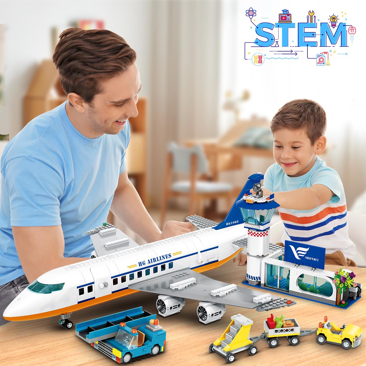HOGOKIDS City Airport Airplane Building Set with LED Light, 901 PCS