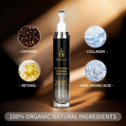 Caffeine Eye Serum with 360° Cooling Massage Roller (20ml) – Rapid Dark Circle & Puffiness Treatment | Anti-Aging Under Eye Brightener