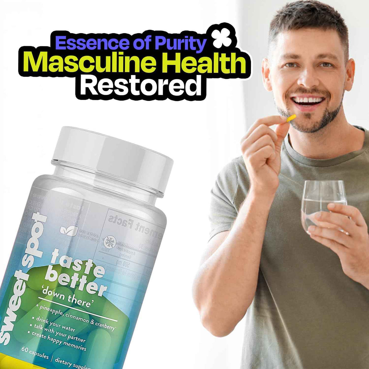 Pineapple Probiotics for Men - 625mg Sweet Spot Formula with Pineapple Extract, Cranberry & Cinnamon, Supports pH Balance & Freshens Taste, 60 Capsules, Made in the USA