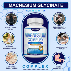 Magnesium Complex Supplement 1200mg - Advanced 7-in-1 Magnesium Blend - Glycinate, Citrate, Malate, Taurate, Oxide, Aspartate, Orotate – High Absorption Formula – Non-GMO, 90 Capsules Lipzome buy supplements Au