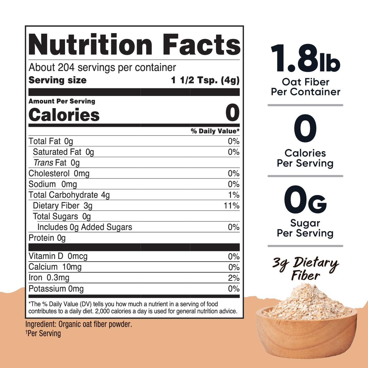 Nutricost Pantry Organic Oat Fiber (1.8 Pounds) Stone Ground Oats - 3 Grams of Dietary Fiber, USDA Organic