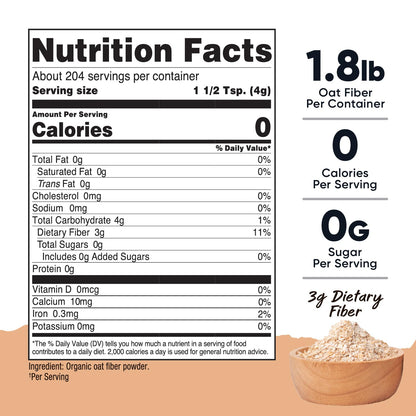 Nutricost Pantry Organic Oat Fiber (1.8 Pounds) Stone Ground Oats - 3 Grams of Dietary Fiber, USDA Organic