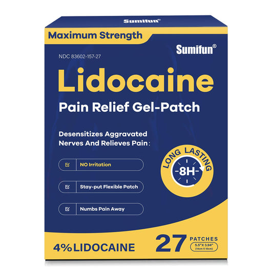 Sumifun 4% Lidocaine Pain Relief Patches Maximum Strength Numbing Gel Patch for Back Knee Neck Joint Ache Muscle Soreness Topical Analgesic (Blue, 27 Counts)