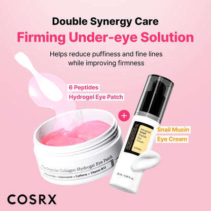 COSRX Pink Peptides Collagen Hydrogel Eye Patch - 60 Patches - Revitalizing Under Eye Mask for Dark Circles & Puffiness