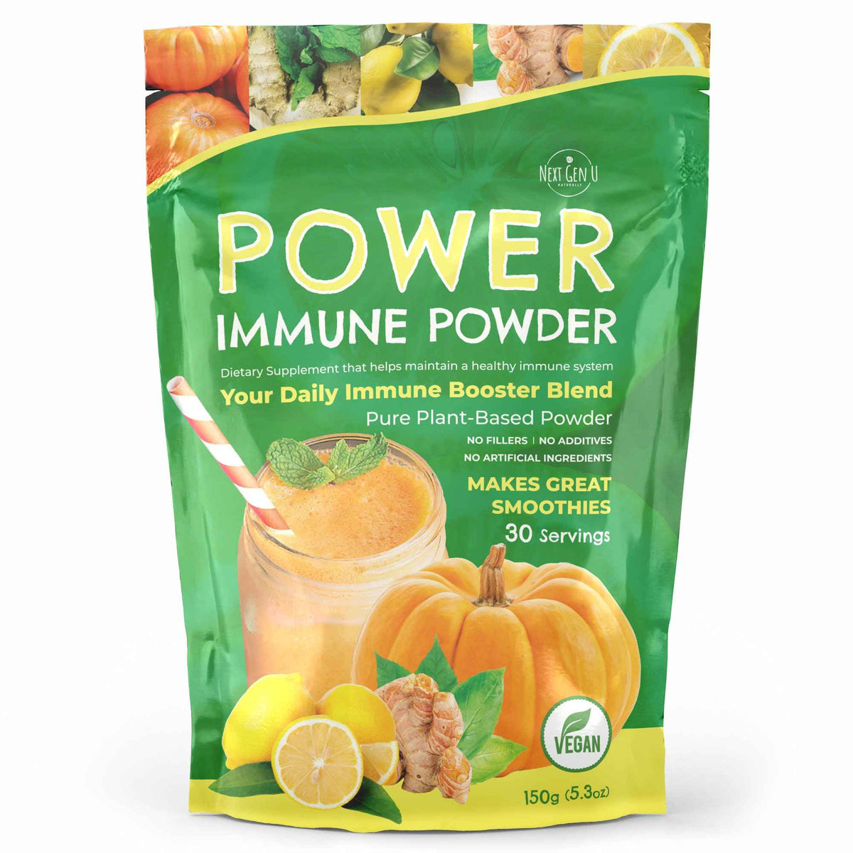 Immune Support - Supplement Powder 150g - Superfood Booster for Adults - Natural Immunity Defense - Daily Drink Mix for Women & Men - Plant Based, Vegan & Gluten Free Smoothie Boost by NextGenU