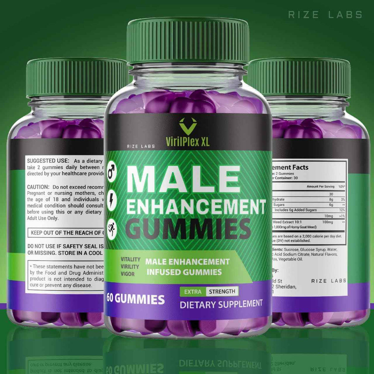 rize labs VirilPlex XL Male Performance Gummies, Premium Formula for Health and Well-Being for Men, Gummys to Deliver Maximum Performance Benefits - Pack of 3(180 Gummies)