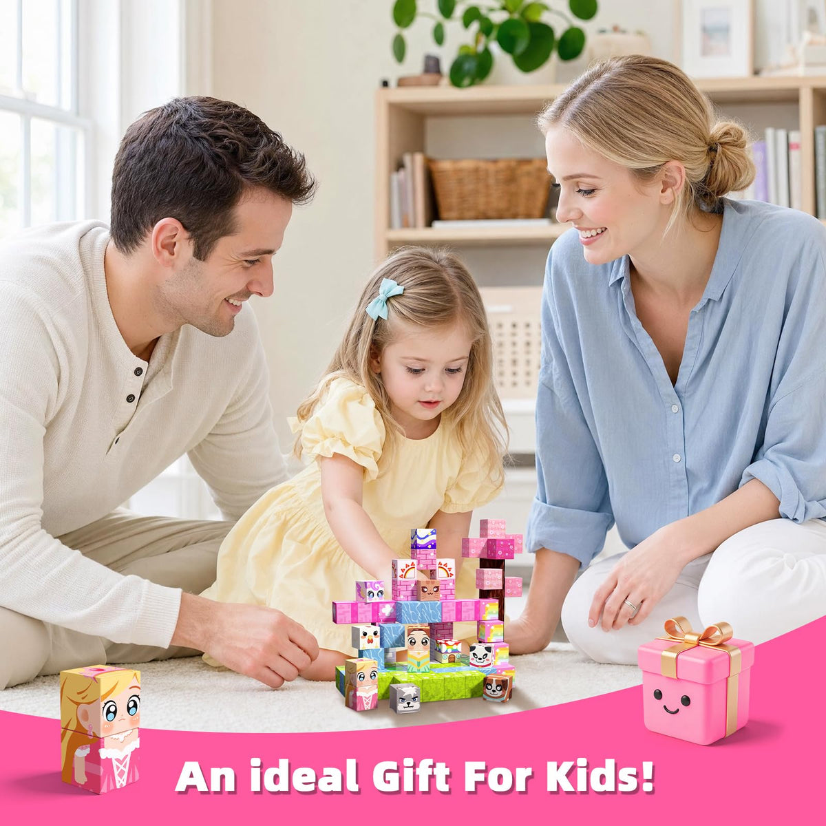 100PCS Magnetic Blocks, Magnetic Building Cube Set for Kids Ages 3+, Constructions STEM Stacking Tiles Toy Building Birthday Gifts for Girls