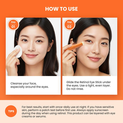 VELAMO ADVANCED Retinol Eye Stick (3 Pcs) - Upgraded Korean Formula with Collagen, Niacinamide & Peptides for Dark Circles & Wrinkles