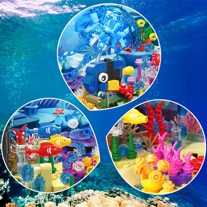 HOGOKIDS Fish Tank Building Set with LED Light and Ocean Animals for Kids