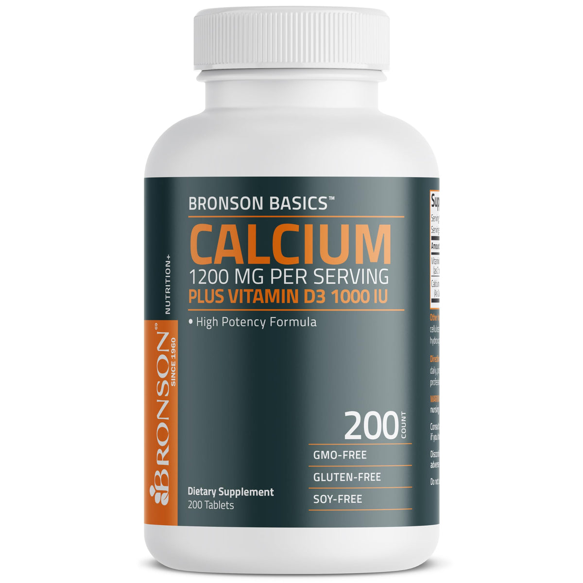 Bronson Calcium 1200 mg + Vitamin D3 1000 IU for Bone Health, 120 Tablets - High Potency Formula, Non-GMO, Gluten-Free & Soy-Free