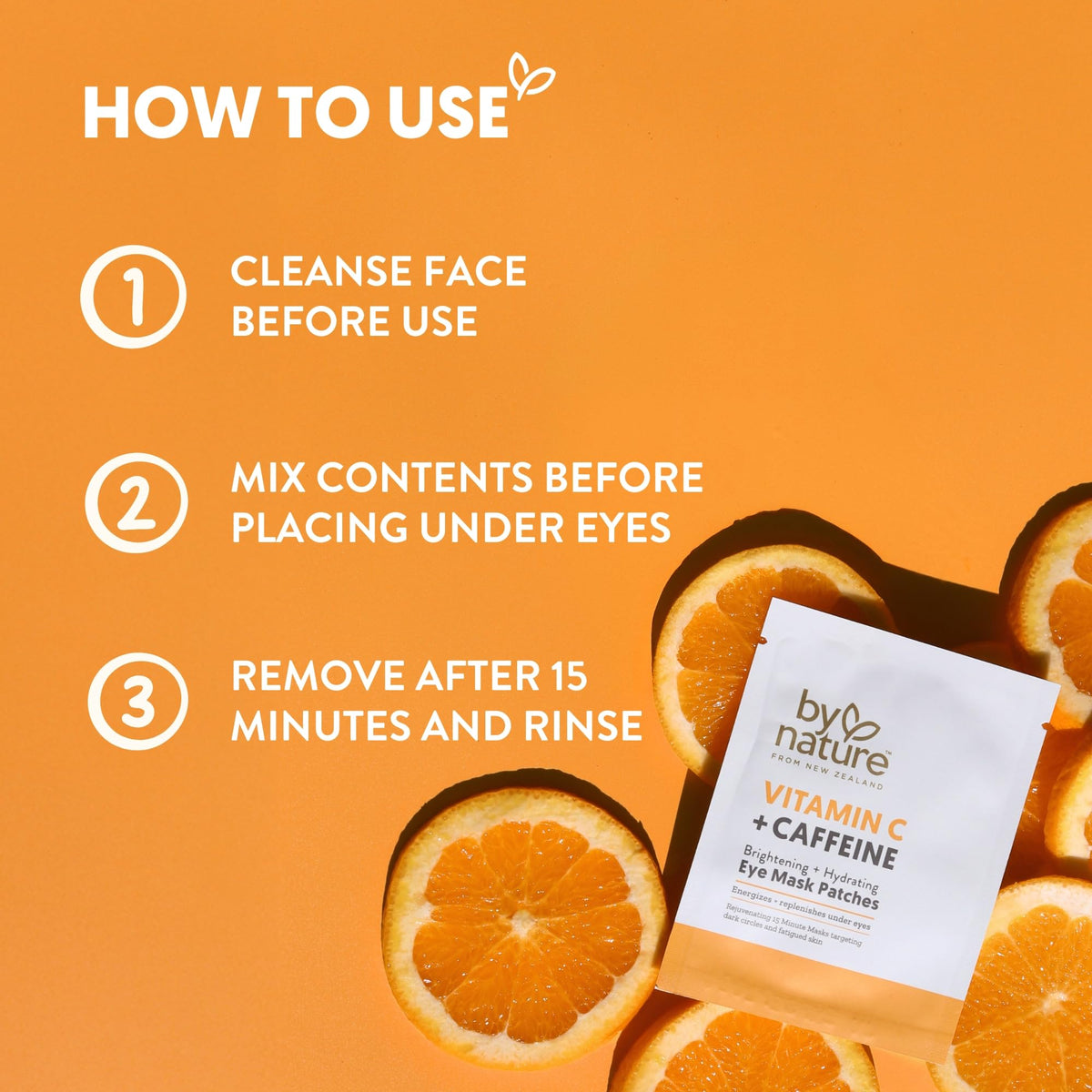 By Nature Vitamin C + Caffeine Hydrating Under Eye Mask Patches for Dark Circles & Puffiness – Energizing Brightening Eye Patches Skincare – 5 Pairs
