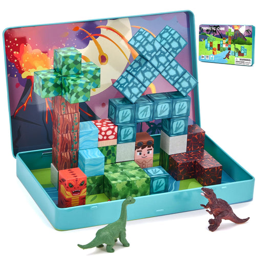 hahaland Mini Magnetic Blocks Travel Set with Magnetic Case for Kids 3-5