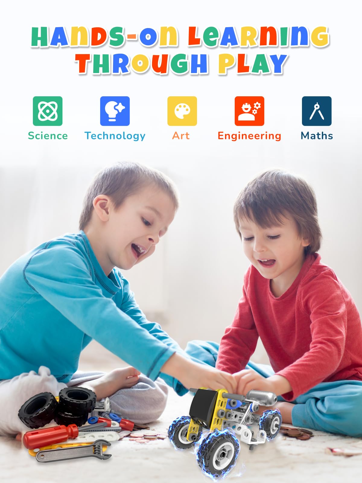 10 in 1 STEM Toys for 5 Year Old Boy, Building Toys for Kids Ages 4-8 5-7 6-8, STEM Engineering Construction Kit with Electric Motor, Educational Science Gift for 5 Year Old Boys