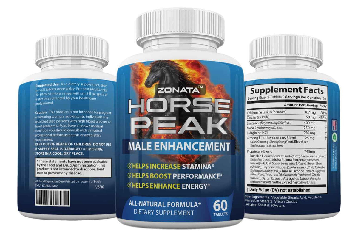 Zonata Horse Peak Dietary Supplements for Men - Horse Peak Supplement Naturally Enhance Performance, Endurance, and Energy Levels* - Horse Peak Pills - 60 Count