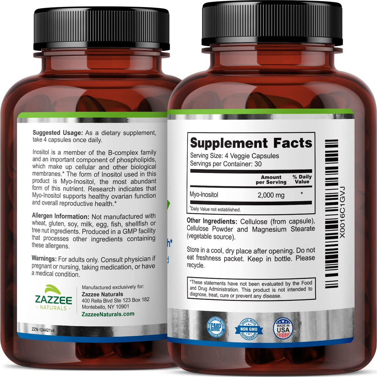 Zazzee Myo-Inositol Capsules and Extra Strength Prenatal Multi Complex