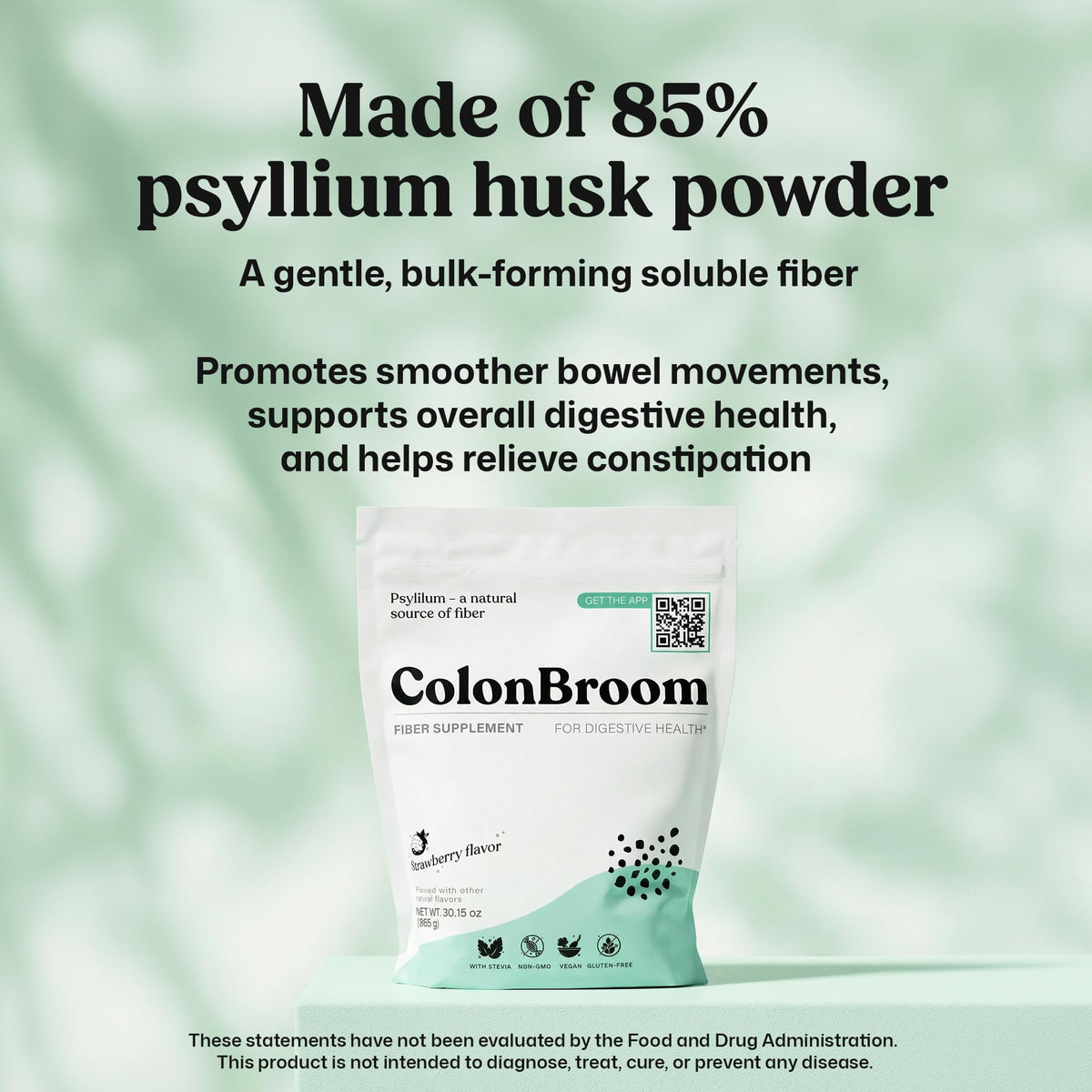 ColonBroom Psyllium Husk Powder (Strawberry) - Colon Cleanse for Bloating Relief & Gut Health - Colon Broom Fiber Powder Drink - Vegan, Gluten Free, Non-GMO Fiber Powder Supplement, 50 Servings