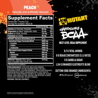 Mutant Hardcore BCAA - Pre, Intra or Post Workout - BCAA Next Level branched-Chain Amino Acids Supplement - Hydration + Recovery - 30 Serving - Blue Raspberry